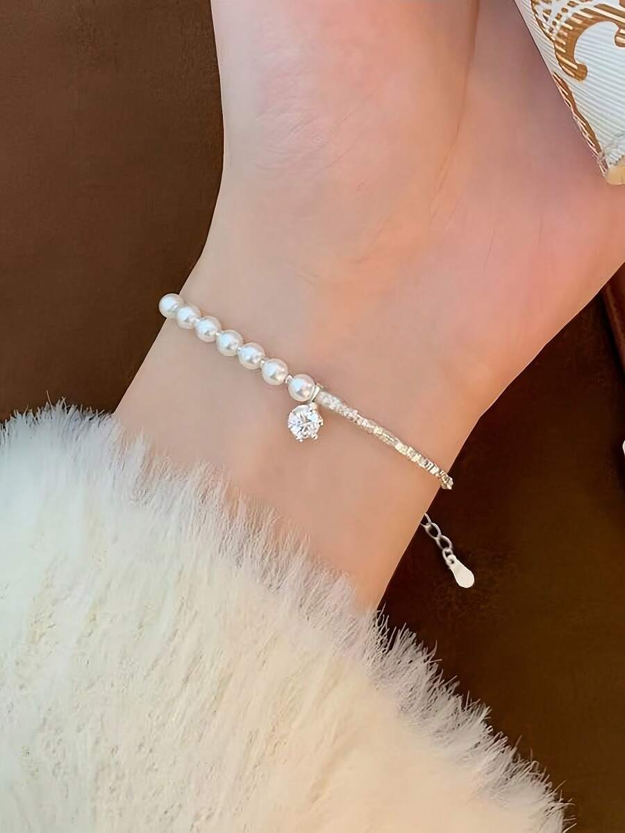 1 buah Gelang Mutiara & Perak Bentuk Tetesan Air Mata Mewah Niche, Cocok untuk Pemakaian Sehari-hari, Liburan, dan Pesta Wanita