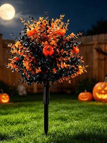 Halloween Pumpkin Eucalyptus Yard Stake Decor, Autumn Artificial Greenery Pumpkin Ground Stake Ornament, Spooky Outdoor Porch Lawn Garden Decoration, Halloween Trick Or Treat Party Harvest Home Front Yard Decor Gift - A - View 5