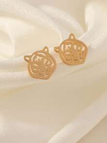 European And American Cross-Border Hot-Selling Minimalist Fashion Hollow Tiger Head Stud Earrings For Women, Personalized Versatile Bestselling Earrings - Gold - View 5