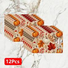 1pc/4pcs/6pcs Pumpkin Pattern Printed Linen Placemats, Rectangular Table Mats, Washable, Easy To Clean, Plate Mats, Bowl Mats, Western Style Dining Mats, Suitable For Kitchen, Dining Room, Home Gatherings, Coffee Table And Daily Table Decor - Multicolor - View 17