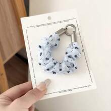1pc Korean Style Ditsy Floral Fabric Scrunchie Phone Lanyard For Women, Pleated Mesh Portable Keychain Bag Charm, Versatile Minimalist Niche Design With Clip - Multicolor - View 10