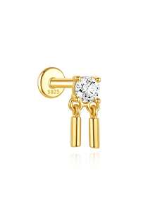 1pc 925 Sterling Silver Flat Back Earrings Hypoallergenic Dainty Cubic Zirconia Earrings Studs Flatback Dangle Stud Earring Helix Piercing Jewelry - Gold - View 20