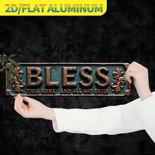 1pc 2D Flat Metal Wall Decor Sign, Vintage "Bless This House And All Who Enter" Wall Plaque, Perfect For Farmhouse, Porch, Cafe, Garage, Man Cave, Creative Holiday Gift (Random Style) - A - View 4