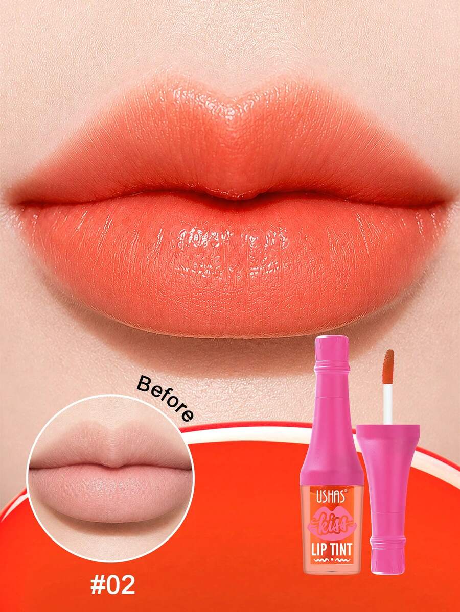USHAS Waterproof & Sweat-Proof Liquid Lip Stain, Rich Color Non-Fading Matte Lip Tint, Comfortable Non-Cracking Lip Color, Dual-Use Blush & Lip Makeup - #02 Coral Peach - View 1