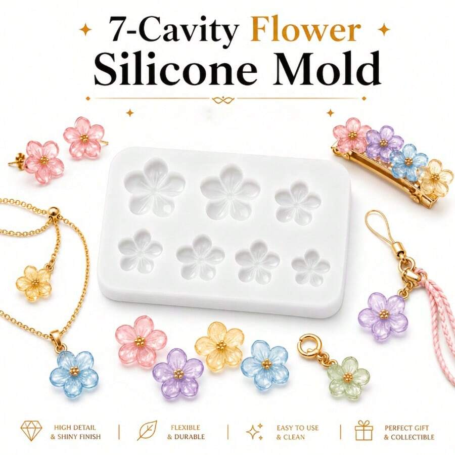 1件 7格桂花矽膠模具,迷你花朵樹脂模具,DIY珠寶耳環吊墜配件製作,情人節婚禮手工藝材料 - 白色 - 查看 1
