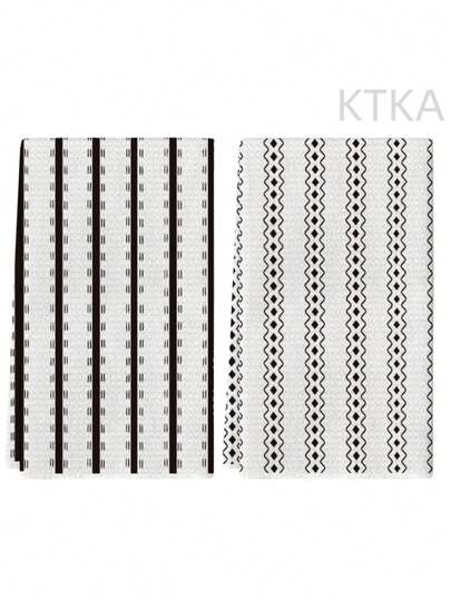 2Pcs Black White Vertical Striped Diamond Wavy Geometric Kitchen Towels, Absorbent Minimalist Boho Decorative Dish Tea Towels Washable For Drying Dishes Kitchen Home Decor