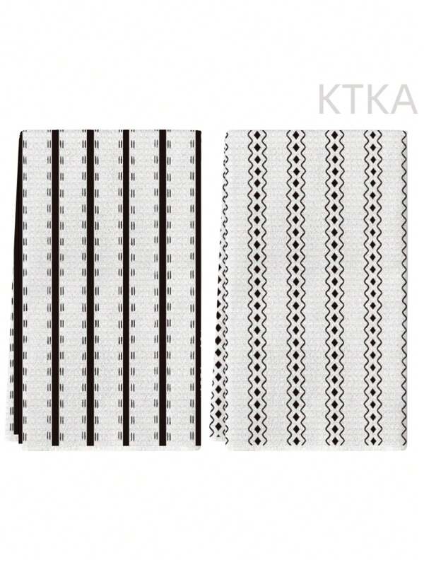2Pcs Black White Vertical Striped Diamond Wavy Geometric Kitchen Towels, Absorbent Minimalist Boho Decorative Dish Tea Towels Washable For Drying Dishes Kitchen Home Decor
