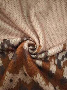Women's Vintage Brown Fair Isle Knit Sweatshirt, Long Sleeve Crew Neck Asymmetrical Shoulder Pullover, Fall Clothes For Women, Vacation Outfits Women, Fall Outfit For Women, Fall Style, Halloween, Sweaters N - Multicolor - View 5