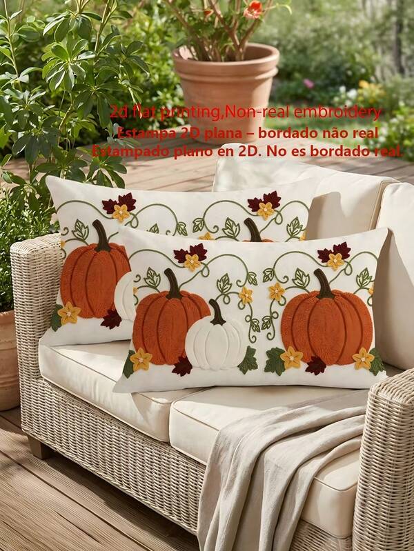 1/2/4Pcs Retro Country-Style Pumpkin Decorative Cushion Cover; 2D Flat-Printed (Not Real Embroidery) Autumnal Vine, Maple Leaf And Floral Print Cushion Cover; Soft And Cosy Autumnal Thanksgiving Home Decor Cushion
