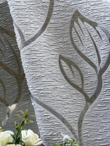 1pc Floral-Patterned Sheer Curtains; Lightweight, Gray Semi-Blackout Curtains; Decorative Curtains Suitable For Living Rooms And Bedrooms - Grey - View 5