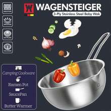WAGENSTEIGER - Wok de acero inoxidable para bebé, 200 mm, base de 3 capas con núcleo de aluminio, todas las cocinas, cacerola multiusos, olla de ramen, olla de cocina para exteriores o camping - Plateado - Ver 3