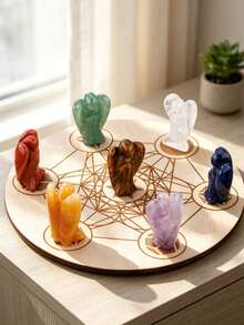 1pc/1Set Angel Shaped Natural Stone Crystal Grid Sacred Geometry Meditation's Cube Witchcraft,Healing Energy Crystal, Anxiety Relief, Grids For Crystal ,Decor Positive Energy Decor,Halloween Decor Gift - Multi-color - View 3