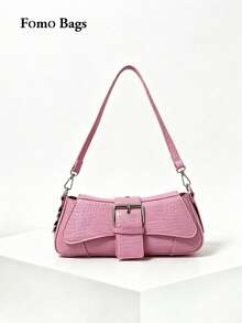 Korean Niche Design Ins Commuter Daily Outing Shopping Sweet Cool Hot Girl Fashionable Modern Metal Chain Shoulder Handbag Vintage Underarm Bag Baguette Bag - Pink - View 1