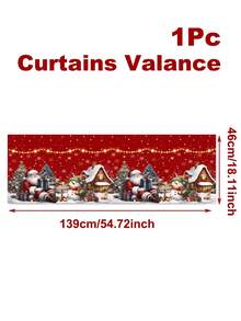 1pc Christmas Red Curtain Valance With Santa Claus, Snowman, Christmas Tree, Snowflake Pattern, 139*46cm Polyester Hanging Window Decoration, Rod Pocket Short Curtain, Merry Christmas Decoration, Holiday Party Decoration, Winter Home Decor, Bedroom Kitchen Living Room Window Decoration, Christmas Hanging Decor, Indoor Outdoor Decoration - Multicolor - View 8