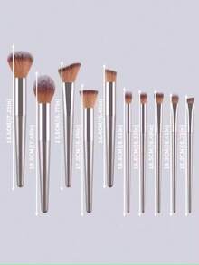 10/1pc Champagne Gold Makeup Brush Set, Full Face & Eye Dedicated, High-End Makeup Tools, Makeup Brush/Makeup Brush Set - Grey - View 3