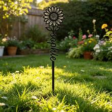 1pc Customized Floral Memorial Stake, Metal Tombstone, Rose Cemetery Plaque, Birth Flower, Memorial Garden Stake - Black - View 7