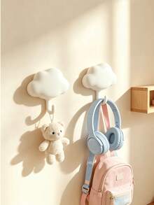 Ins Cream Style 3D Cloud No-Drill Wall Hook, Traceless Adhesive Wall Hanging Hook, Creative White Cloud Design Entryway Key & Bag Storage Rack, Bathroom Towel Wall Mount Decorative Adhesive Hook - View 3