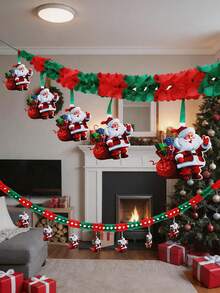 1 Set Christmas Hanging Bunting, Holiday Scene Decoration, Paper Garland Hanging Decor, Christmas Paper Garland Party Window Christmas Tree Santa Claus Honeycomb Paper Garland Hanging Decor Background Wall Decoration - Multi-color - View 7