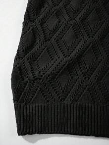 Men's Neutral Polo Collar Knit Top, Casual Business Commute Short Sleeve Loose Pullover T-Shirt, Spring/Summer - Black - View 7