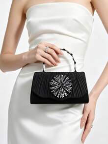 Women's Ruched Satin Evening Clutch, Luxury Decorative Handle Handbag ...