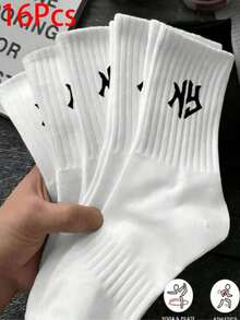 40/30/24 Pares de Meias Esportivas Confortáveis Unissex, Meias Longas Masculinas, Adequadas para Esportes e Treinamento, Meias Longas Femininas, Uso Casual e Empresarial, Antibacterianas, Macias, Cor Preta e Branca, Resistentes a Odores, Absorventes de Umidade, Leves e Confortáveis, Adequadas para Outono/Inverno, 20/10/8/6/4/2 Pares, Outono - Multicolorido - Visão 17