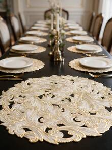 12pcs, Gold Flower PVC Placemats, Waterproof And Oil-Resistant Western Style Table Mats, Washable And Odorless Tableware Pads, Non-Slip Table Decor Mats, Suitable For Restaurants, Cafes, Homestays, Festivals, Parties, Gatherings, Birthdays, Weddings, Dinner Parties. - Multicolor - View 2