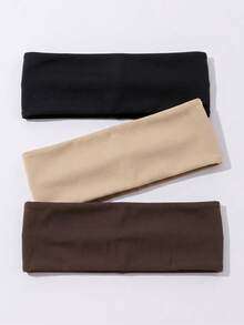 3pcs Women's Wide Headbands, Non-Slip Elastic Sweat-Absorbing, Suitable For Yoga, Fitness And Sports, Soft Neutral Color Hair Accessories, Autumn Style - Multicolor - View 3