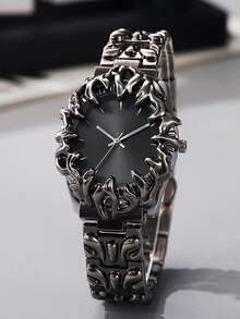 Orologio al quarzo da uomo alla moda con quadrante asimmetrico grande, adatto per uso quotidiano, feste, regalo - nero - Visualizzare 1
