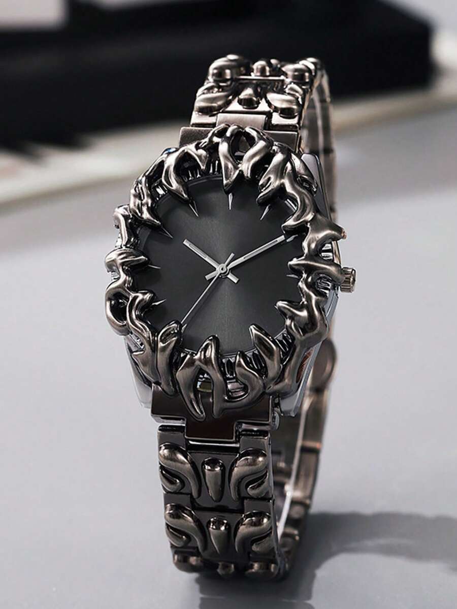 Orologio al quarzo da uomo alla moda con quadrante asimmetrico grande, adatto per uso quotidiano, feste, regalo - nero - Visualizzare 1