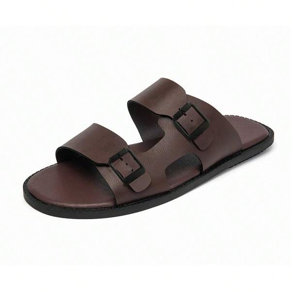 Men's Double Buckle Beach Sandals, Non-Slip Summer Casual Outdoor Travel Shoes