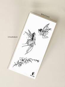 1pc Black Ins Style Aesthetic Fairy Floral Branch Pattern Temporary Tattoo Sticker, Waterproof Body Skin Tattoo For Arm, Shoulder, Neck, Chest, Leg, Party Gift, Holiday Gift, Concert - Black - View 6