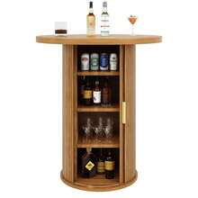 Round Bar Table With Storage, 91.6cm High Standing Table With Cabinet, MDF Wood Look, Load Capacity Up To 75kg, For Bar & Living Room - A - View 5