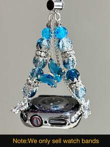 1pc Women's Blue Metal Exquisite Niche Butterfly Pendant Beaded Sparkling Rhinestone Watch Band Compatible With 38/40/41/44/45/49/42/46mm S11/SE3/Ultra3/Ultra/SE/SE2/10/9/8/7/6/5/4/3/2/1 - Blue Silver Chain - View 2