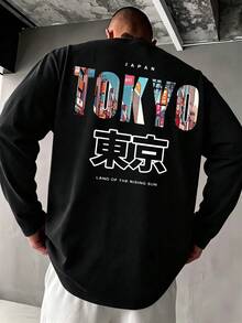 TOKYO Tokyo Street Scene Loose Long Sleeve T-Shirt Men Spring/Autumn Black Japanese Urban Casual Base Layer - Black - View 2
