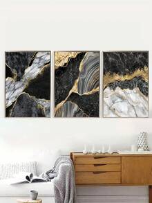 Juego de 1/3 piezas Pintura de arte de pared con textura de mármol abstracto de flujo de tinta beige y dorado, póster de decoración para sala de estar, sofá, oficina y hogar, entusiasta de la decoración del hogar minimalista moderna, material decorativo con marco opcional - Multicolor - Ver 9