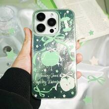 غطاء هاتف أخضر تفاحي بنمط جليدي لطيف IMD تصميم كوري فاخر متوافق مع 17 Pro Max و Apple 15 و 16 Pro Max و 14 تغطية كاملة مقاوم للسقوط - متعدد الألوان - مشاهدة 1