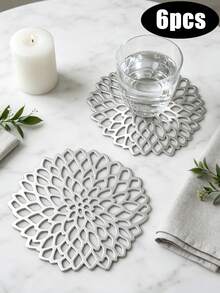 6-30pcs/Set Hollow PVC Small Water Drop Cup Mats, Tabletop Non-Slip Coasters For Holiday, Wedding, Daily Dining Decor - Silver - View 12