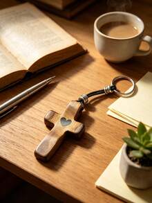 Black Walnut Thumb Cross, Wooden Heart-Shaped Cross, Bag Charm, Cross Keychain, Minimalist Wooden Handheld Cross, Inspirational Small Wooden Cross Gift, Handheld Pocket Cross, Suitable For Students, Women, Men, Family, Home And Office Decor, Inspirational Gift And Decorative Plaque, Multi-Functional, Highly Decorative, Reusable, Religious Gift, Stress Relief, Church Gift, Easter Gift, Back To School Teacher's Day Gift - One Size - View 7