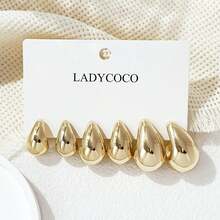1/3 Pairs Elegant Vintage Gold Glossy Water Drop Stud Earrings, Suitable For Women - Gold - View 4