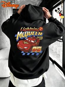2026 Disney Men's 100% Cotton Hoodie, Reversible Red And Blue Racing Car Print, Unisex, An Excellent Clothing Choice And A Perfect Gift. - Black - View 3