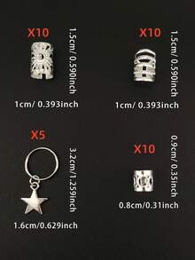 35 Pcs Silver Five-Line Star Mixed Hair Ring Set Women Dress Up Headwear Hair Accessories - Silver - View 6