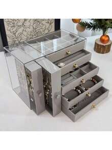 1pc Multi-Functional Transparent Desktop Large Capacity Drawer Jewelry Box, Bracelet And Bangle Storage Box, Multi-Layer Divided Watch Storage Box, Ring Box, Earring Storage Box, Necklace Rack, Stud Earring Storage Box, Jewelry Storage Box, Stackable Drawer Jewelry Storage Box, Multi-Purpose Drawer Jewelry Box, Jewelry Storage And Organizer Box - Multicolor - View 2
