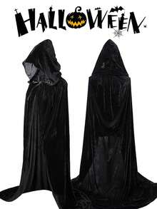 Halloween Cloak, Black Cape, Vampire Costume, Wizard, Demon, Grim Reaper, Hooded Cloak - Multicolor - View 4