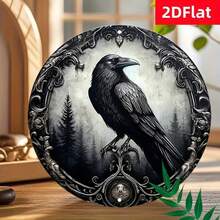 1pc 2D Flat Gothic Style Black Bird Round Iron Decor, Dark Forest Plaque With Mysterious Atmosphere, 8x8 Inches, Suitable For Home, Farmhouse, Garage, Bar, Store Wall Or Door Decoration, Pre-Drilled Holes, Style As Shown In Size Chart - Multicolor - View 7