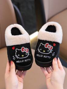 Hello Kitty 女童時尚秋冬保暖毛絨拖鞋，可愛KT設計，舒適保暖內裡室內居家鞋 - 黑色 - 查看 5