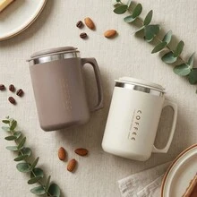 1件 480ml 304不鏽鋼咖啡杯附蓋子、吸管與湯匙，雙層保溫咖啡杯，防漏飲料茶牛奶水杯，防燙飲水杯，適合成人與學生在家中、學校、辦公室、野餐、旅行使用 - 咖啡棕 - 查看 7