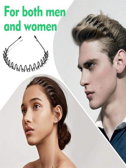 Street Metal Style Men's Headband, Women's Headband, Unisex Black Wavy Spring Outdoor Sports Headband, Men's Hair Clip, Women's Accessories, Simple Elastic Anti-Slip Headband, Headband, Hair Hoop, Hair Tie, Home, Skincare Headband