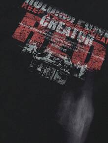 Tiny Spark Men's Street Style Black T-Shirt, Distressed Vintage Graffiti Letter Print, Punk Style - Black - View 5