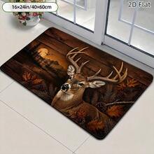1pc, 2pcs, 3pcs, 2D Flat Kitchen Floor Mat Set, Woodland Deer Scene Floor Rug, Autumn Forest Hunting Lodge Decorative Kitchen Mat, Easy-To-Clean Indoor Bathroom Mat, Suitable For Kitchen, Bathroom, Laundry Room, Dining - Multicolor - View 3