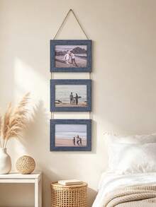 Vintage Modern Minimalist Rechargeable Photo Frame Collage Inch Natural Jute Rope 2pcs Set Multi-Grid Photo Frame, Empty Wooden Photo Frame Decor, Suitable For Home Bedroom And Living Room - Multicolor - View 7